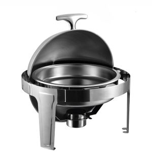 R.S 040.05.007 (Ø38cm) (ΕΤΟΙΜΟΠΑΡΑΔΟΤΑ) Inox Στρόγγυλο Chafing Dish Roll Top 180 μοίρες άνοιγμα & για Καύσιμη Ύλη