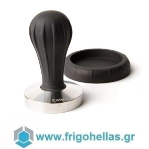 CAFELAT Pillar Black 57mm Tamper with Flat Stainless Steel Base and Handle Made of Rubber - Ø57mm