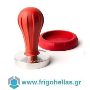 CAFELAT Pillar Red 58mm Tamper with Flat Stainless Steel Base and Handle Made of Rubber - Ø58mm