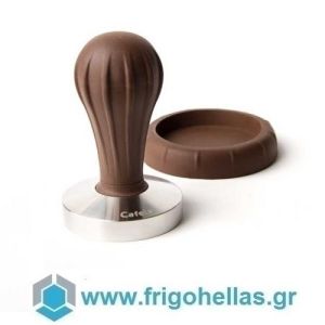 CAFELAT Pillar Brown 57mm Tamper with Flat Stainless Steel Base and Handle Made of Rubber - Ø57mm