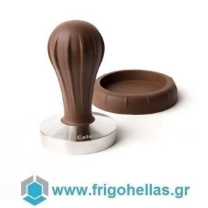 CAFELAT Pillar Brown 58mm Tamper with Flat Stainless Steel Base and Handle Made of Rubber- Ø58mm