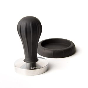 CAFELAT Pillar Black 54mm Tamper with Flat Stainless Steel Base and Handle Made of Rubber - Ø54mm