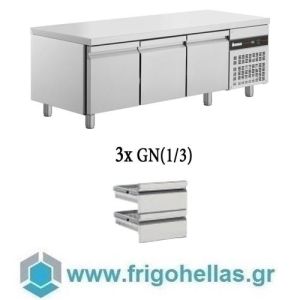 INOMAK PWDP333/A (179x70x70cm) (250 Lit) Inox Ψυγείο Πάγκος Χαμηλό με 3 Σετ Συρτάρια 1/3 & Υπερύψωμα - POPULUS / R290 - ( 0 / +10°C) Συντήρησης