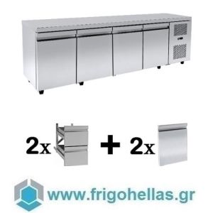 Niki Inox PA GN 230MF 2S2P (230x70x88cm) Ψυγείο Πάγκος Κατάψυξης με 2 Πόρτες & 2 Συρταριέρες 1/2  (-18°C/-20°C) (Εξουσιοδοτημένο Service) 