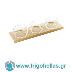 4 Pcs Tasting/Dessert Set Wood Tray 35X11X1,8 Cm 3 Glass Cups 147 Ml