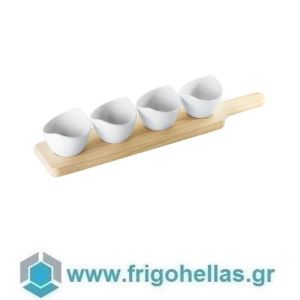 5 Pcs Tasting/Dessert Set Wood Tray 45X9X1,8 Cm 4 Ceramic Bowls
