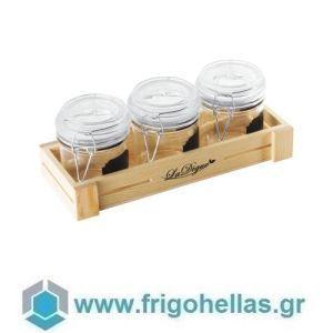 4 Pcs Canning Jar Set Wood Tray 27,5X11X4 Cm 3 Canning Jars 200 Ml