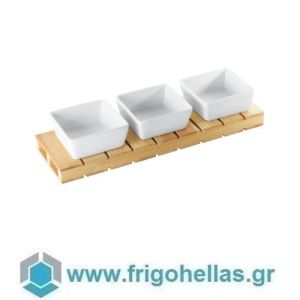 4 Pcs Tasting/Dessert Set Wood Tray 35X11X2 Cm 3 Ceramic Bowls