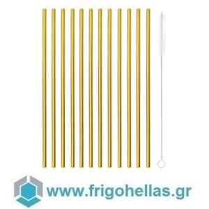 12 Straws Ø Mm 6 H 215 With Brush S/Steel Pvd Gold 