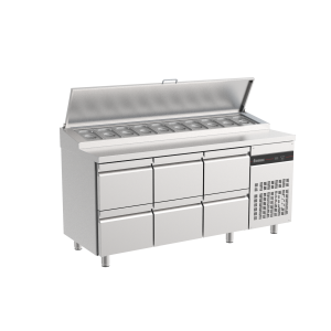 INOMAK ZPZP222 (179x70x98cm) (421 Lit) Inox Ψυγείο Πάγκος Saladette με Σταθμό Προετοιμασίας με 3 Σετ Συρτάρια 1/2 - ZENOBIA / R290 - ( 0 / +10°C) Συντήρησης