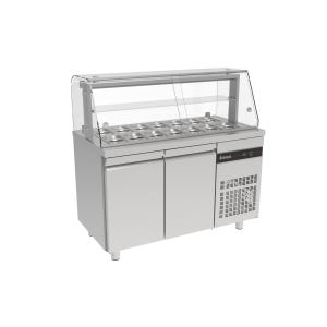 INOMAK ZQFP99/LF (136x70x132cm) (270 Lit) Inox Ψυγείο Σαλατών Saladette με Βιτρίνα με Αριστερή Μηχανή - ZENOBIA / R290 - (+3 / +10°C) Συντήρησης
